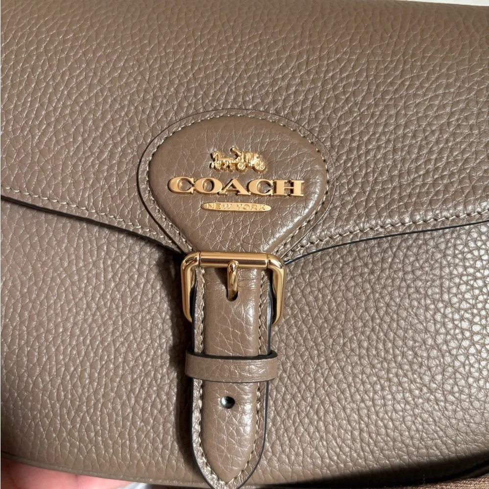 Coach Taupe Pebbled Leather Flap Crossbody with Gold Hardware